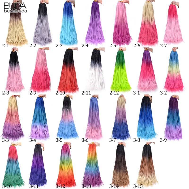 24inch Ombre Box Braids Crochet Hair Long Pre-Looped Crochet Braids For Women Girls Synthetic Braiding Hair Extensions BUDABUDA