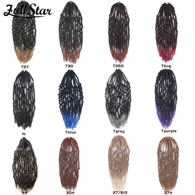 Full Star 16 Inch Box Passion Twist Hair Pre-twisted Ombre Crochet Hair Water Wave Crochet Box Braids Bohemian Synthetic Hair