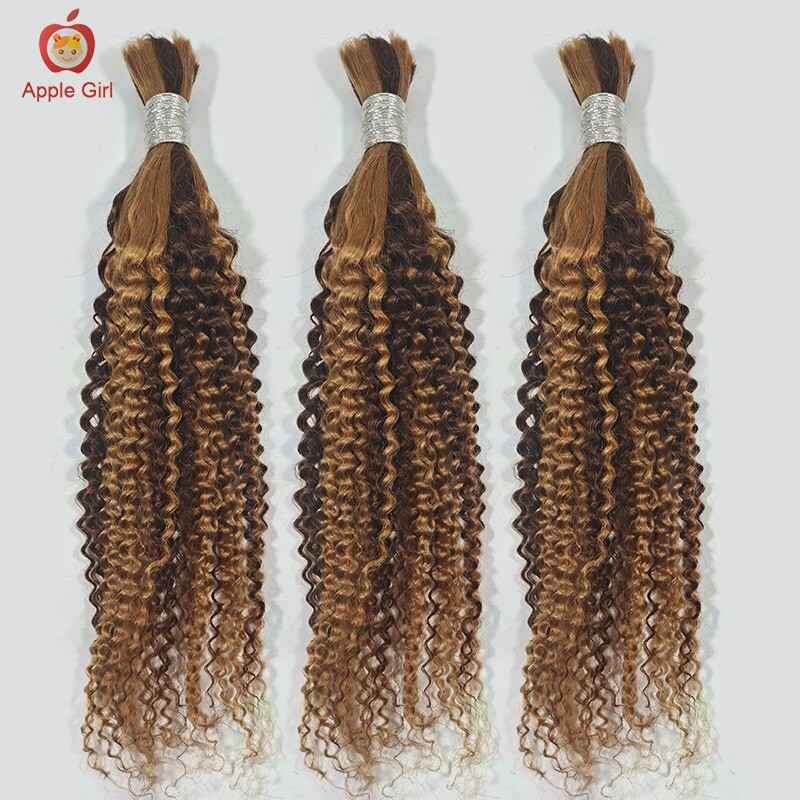 Highlight Kinky Straight Human Hair Bulk For Braiding Kinky Curly No Weft Brazilian Remy Hair Extension Crochet Braids Applegirl