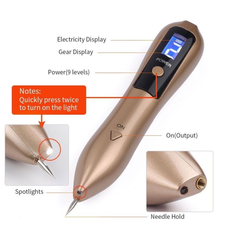 9 Level LCD Face Skin Dark Spot Remover Mole Tattoo Removal Laser Plasma Pen Machine Facial Freckle Tag Wart Removal Portable