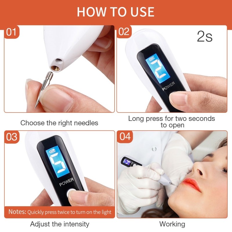 9 Level LCD Face Skin Dark Spot Remover Mole Tattoo Removal Laser Plasma Pen Machine Facial Freckle Tag Wart Removal Portable