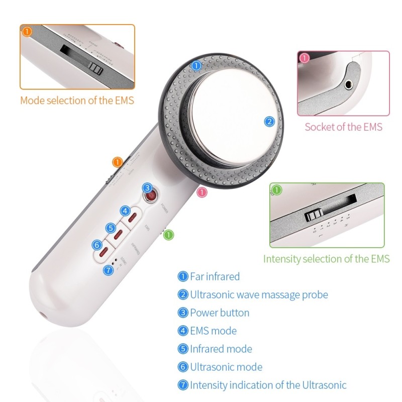 Ultrasound Cavitation Body Slimming Massager EMS Micro Current Weight Loss Far Infrared Facial Lifting Beauty Device