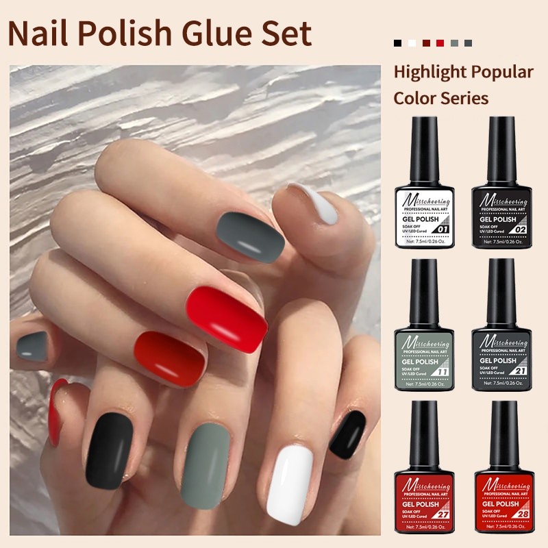 Gel Nail Polish Set 6 Colors Semi Permanent UV Led Gel Varnish Soak Off Nail Lacquers Base  Gel Nail Art Varnish 7.5ML