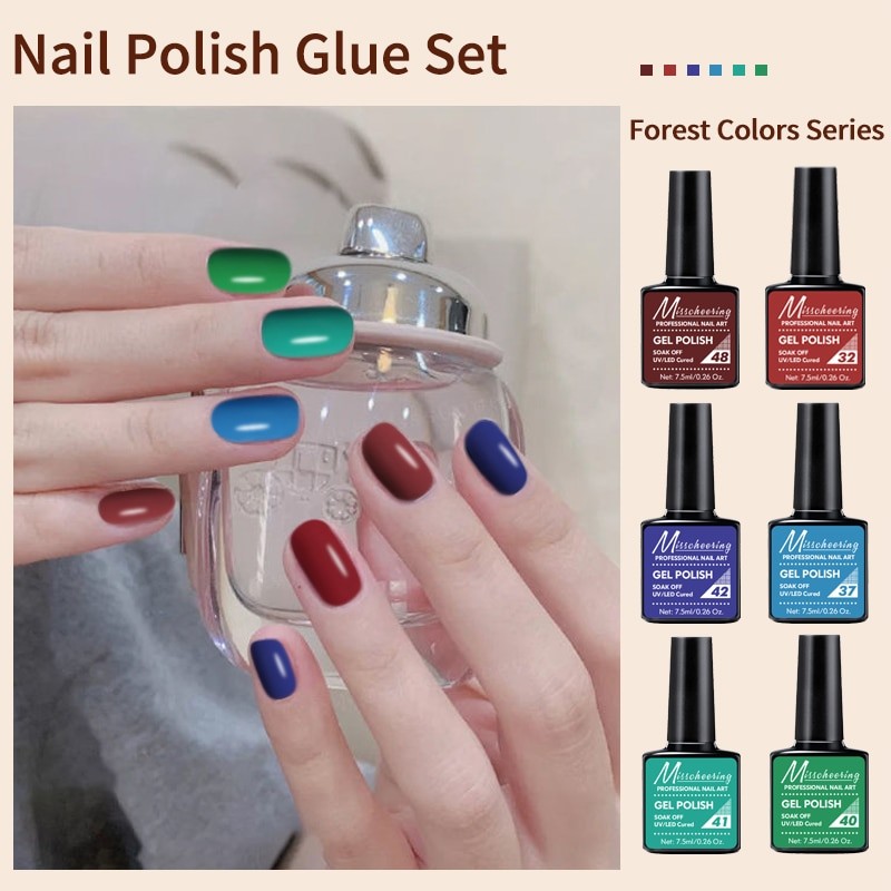 Gel Nail Polish Set 6 Colors Semi Permanent UV Led Gel Varnish Soak Off Nail Lacquers Base  Gel Nail Art Varnish 7.5ML