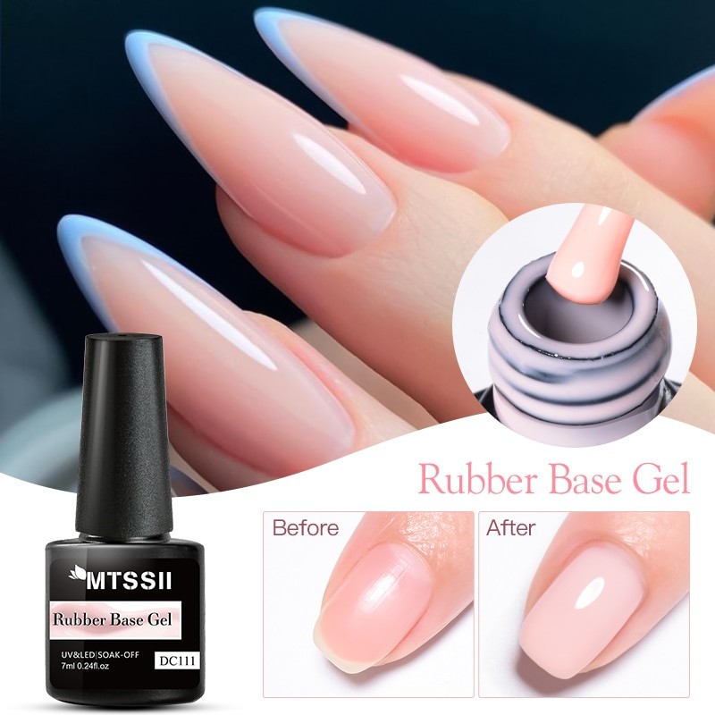 Mtssii 1 Bottle 7ml Rubber Base Gel Semi Permanent Milky Pink Self-leveling Gel Varnish Soak Off UV LED Nail Gel