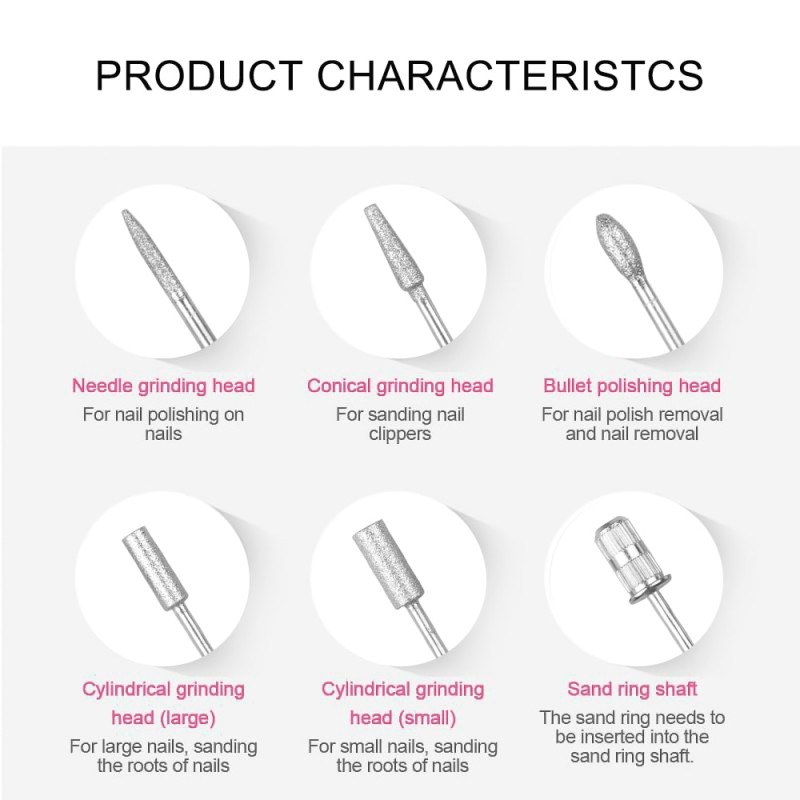 Electric Nail Drills Kit Remove Polish Manicure Pedicure 6pcs Nail File Sanding Bands Machine Nail Art Pen Device Equipment