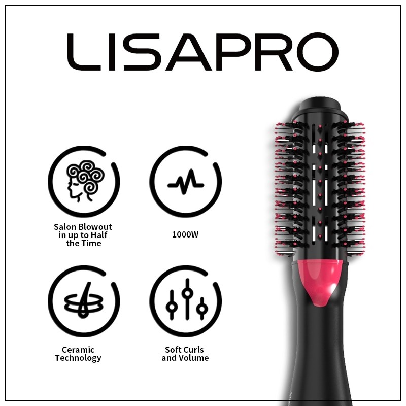LISAPRO 2 IN 1 One Step Hair Dryer and Volumizer Hair Straightener Hot Air Brush Hair Curler Hair Beauty and Health Styling
