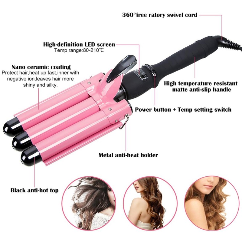 Triple Curling Iron 3 Barrel Hair Curler Crimp Big Wave Hair Waver Styling Tools Curling Wand Curl Machine Corrugation for Hair