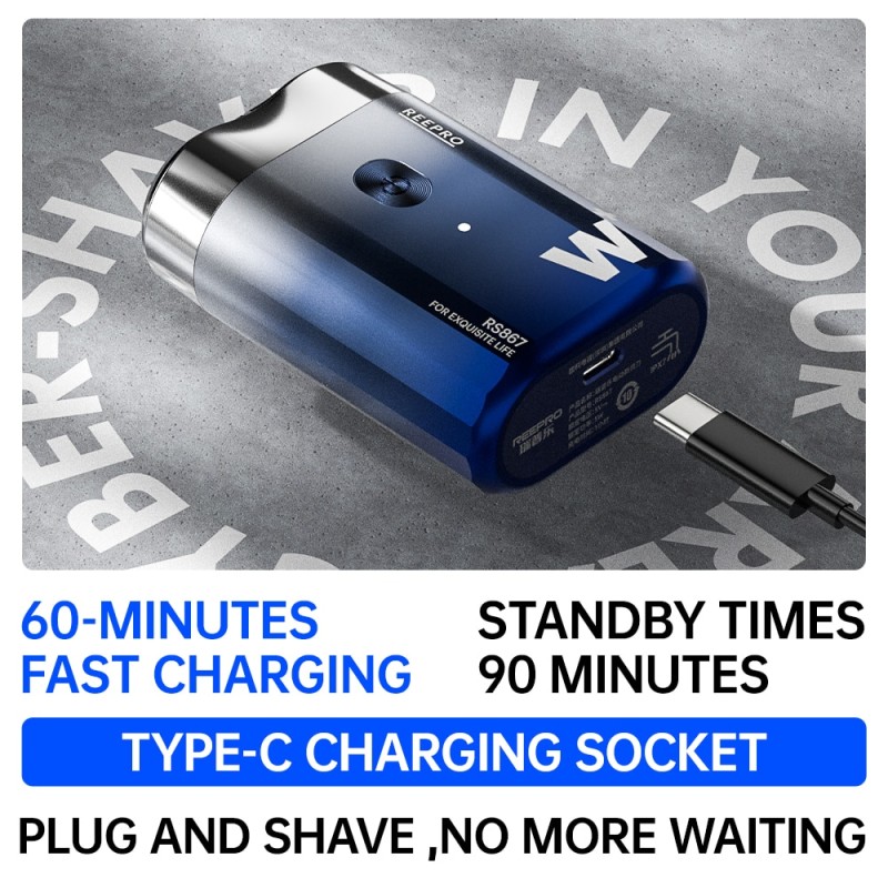 Reepro Flash Charging Technology Ipx7 Waterproof Razor Electric Shaver for Men Portable Intelligent Shaving Knife