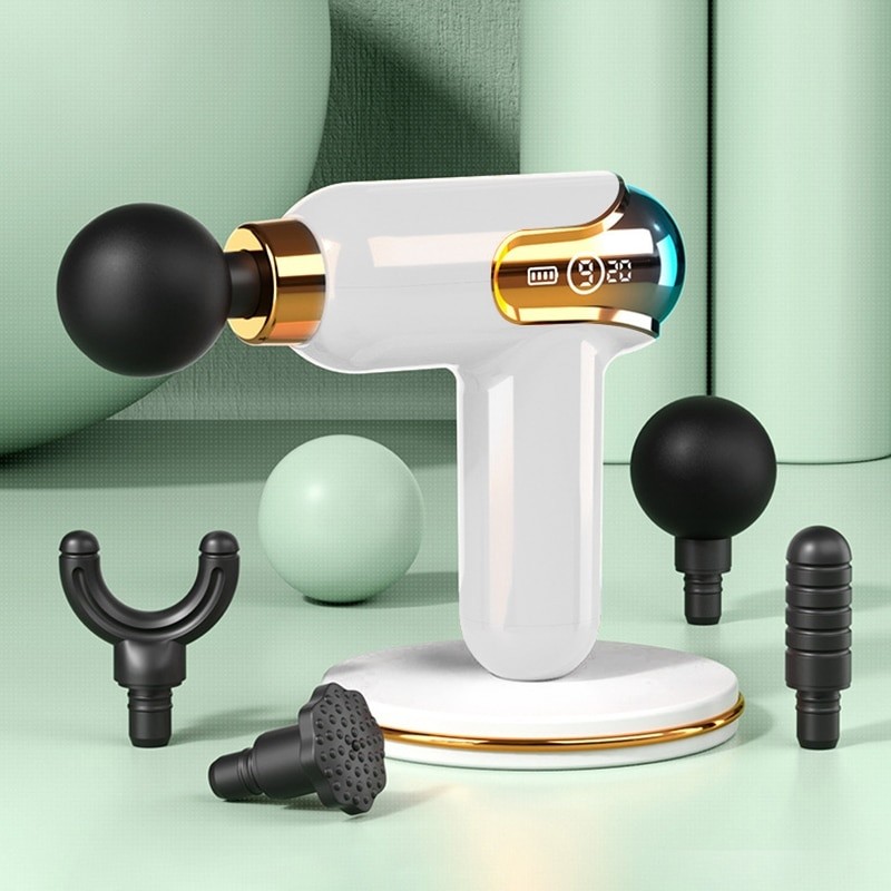 LCD Intelligent Frequency Control Mini Fascia Gun White Mini Portable USB Body Massager Electric Neck Membrane Gun