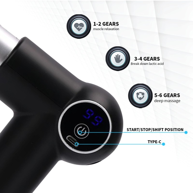 JXP Massage Gun Lcd Battery Muscle Neck Electric Massager Relax Vibration Pain Relief High Frequency Sport Deep Tissue Massag