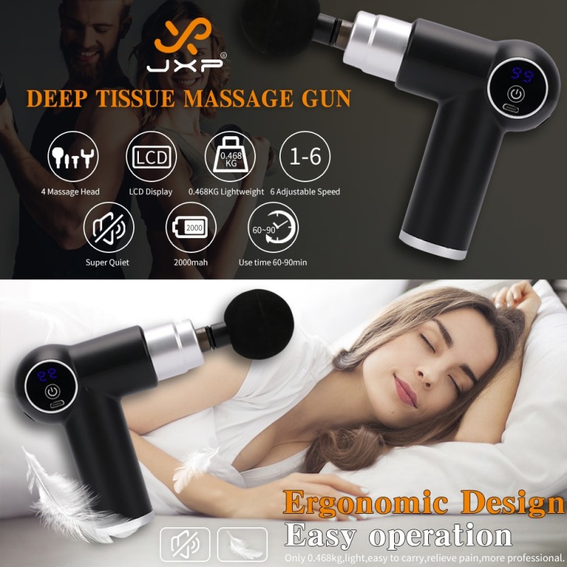 JXP Lcd High Frequency Massager Gun Pistols Muscle Electric Body Massager Deep Muscle Tissue Leg Back Mini Massage Gun Device