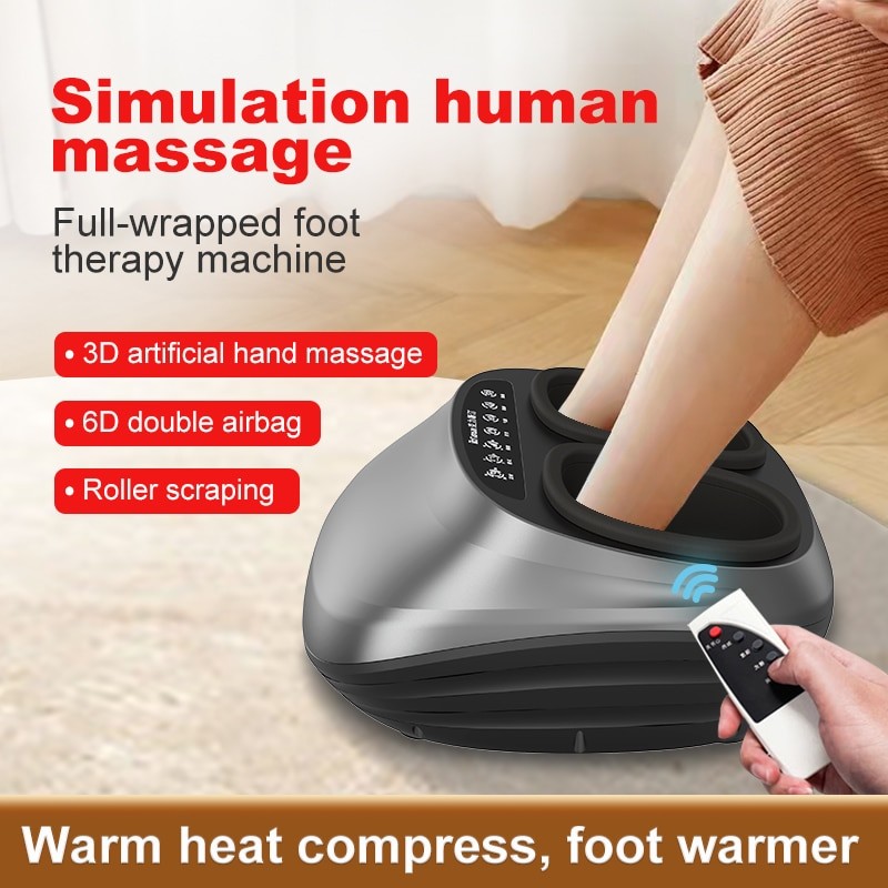 Electric Foot Massager With Deep Vibration Heated Rolling Kneading Air Compression Massage Machine Healthy Gift Black
