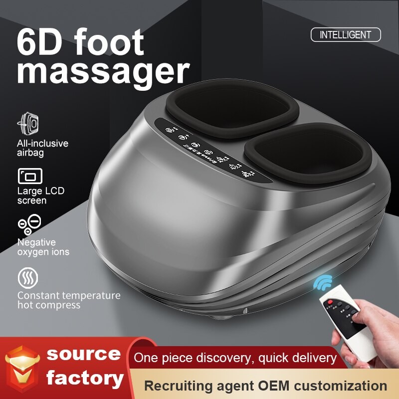 Electric Foot Massager With Deep Vibration Heated Rolling Kneading Air Compression Massage Machine Healthy Gift Black