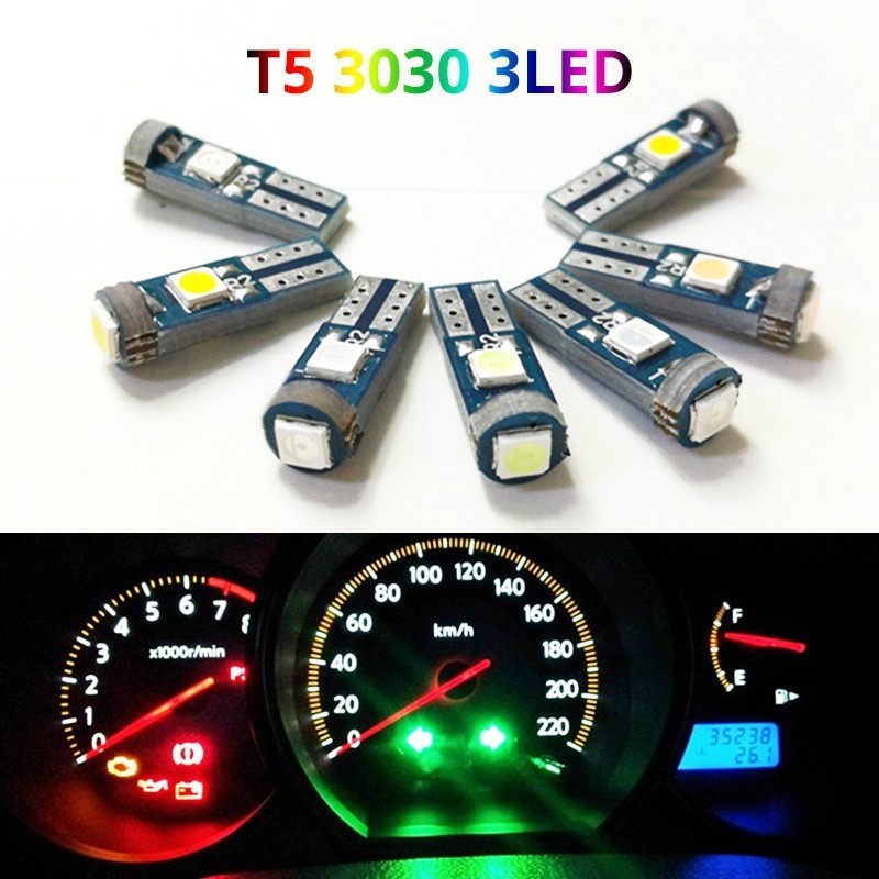 10Pcs T5 LED Lights W1.2W W3W LED Super Bright 3030 LED Car Interior Light Auto Side Wedge Dashboard Gauge Instrument Lamp Bulb