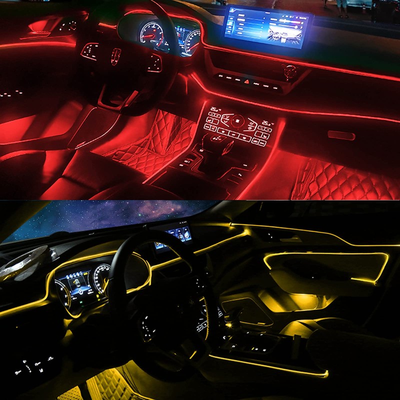 LED Car Interior Ambient Strip Lights RGB Fiber Optic Atmosphere Neon Lighting Kit W/ APP Remote Control Auto Decorative Lamps