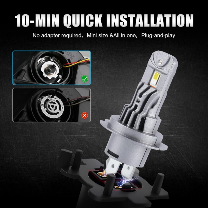 2Pcs 20000lm 80w H7 LED Bulb with Fan 1:1 Mini Size CANBUS Head Lamp CSP Wireless Car LED H7 Headlight Bulbs 6000K White 12V