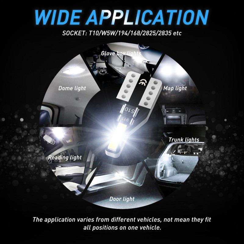 AUXITO 10Pcs Car Interior Light T10 168 2825 194 LED Bulb 6000k White W5W LED Auto Lamp 12V For Toyota Corolla 150 Camry 40 CHR