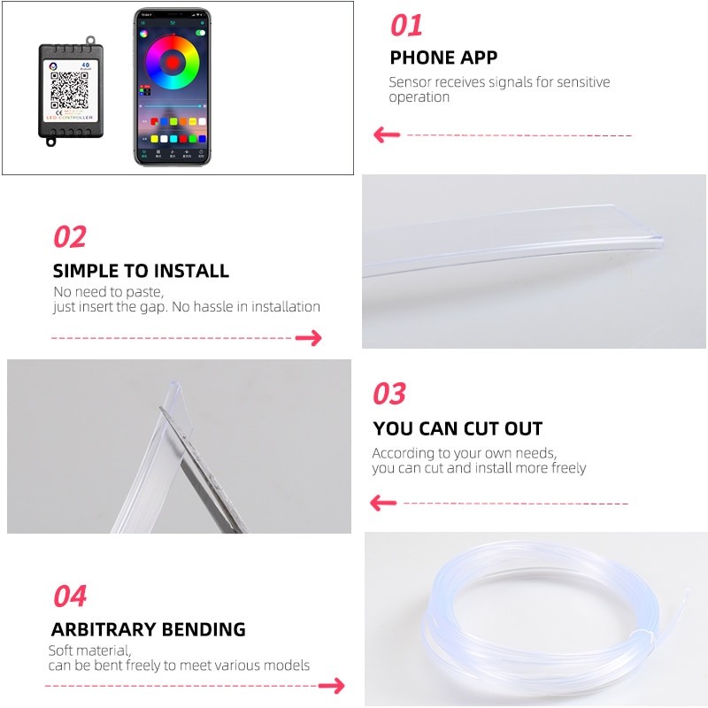 5/6 in 1 Car LED Interior Atmosphere Lights Universal RGB Ambient Light Optic Fiber APP Music Control Auto Decorative Neon Lamp