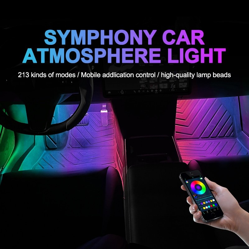 48 LED Car Interior Ambient Foot Light with USB Wireless Remote Music App Control Auto RGB Atmosphere Decorative Lamps