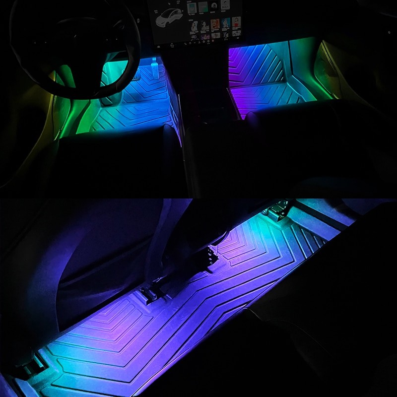 48 LED Car Interior Ambient Foot Light with USB Wireless Remote Music App Control Auto RGB Atmosphere Decorative Lamps