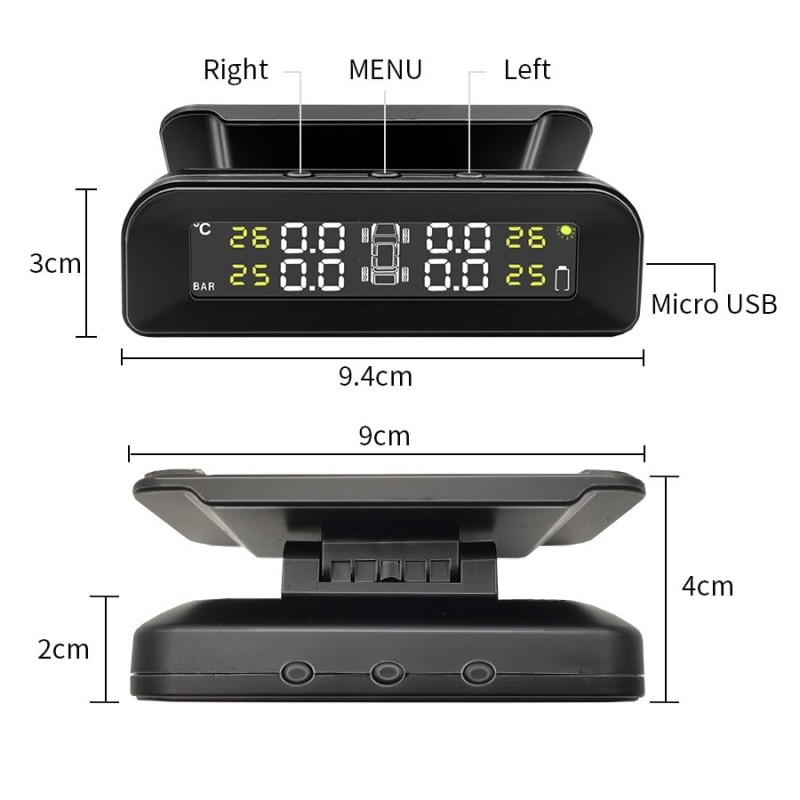 TPMS Car Tire Pressure Alarm Monitor System 4 Sensors Display Solar Intelligent Tyre Pressure Temperature Warning
