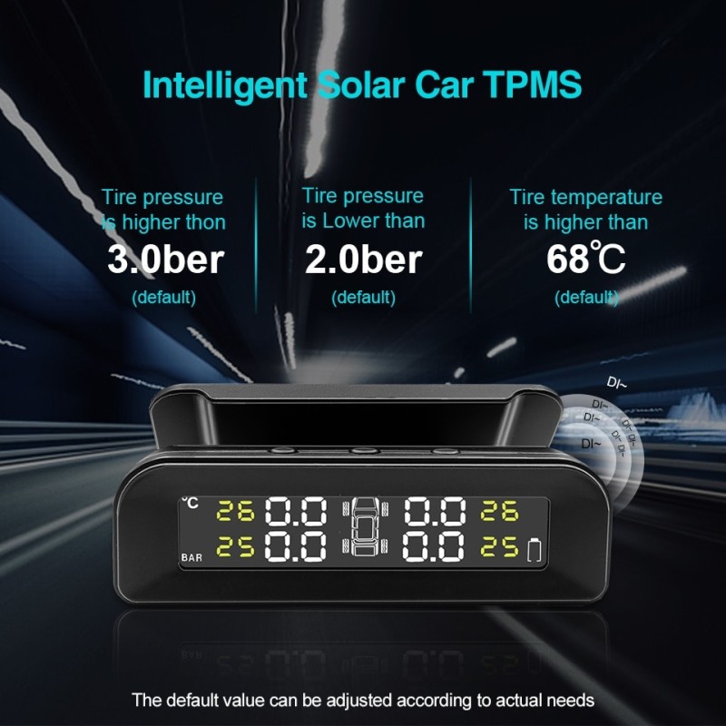 TPMS Car Tire Pressure Alarm Monitor System 4 Sensors Display Solar Intelligent Tyre Pressure Temperature Warning