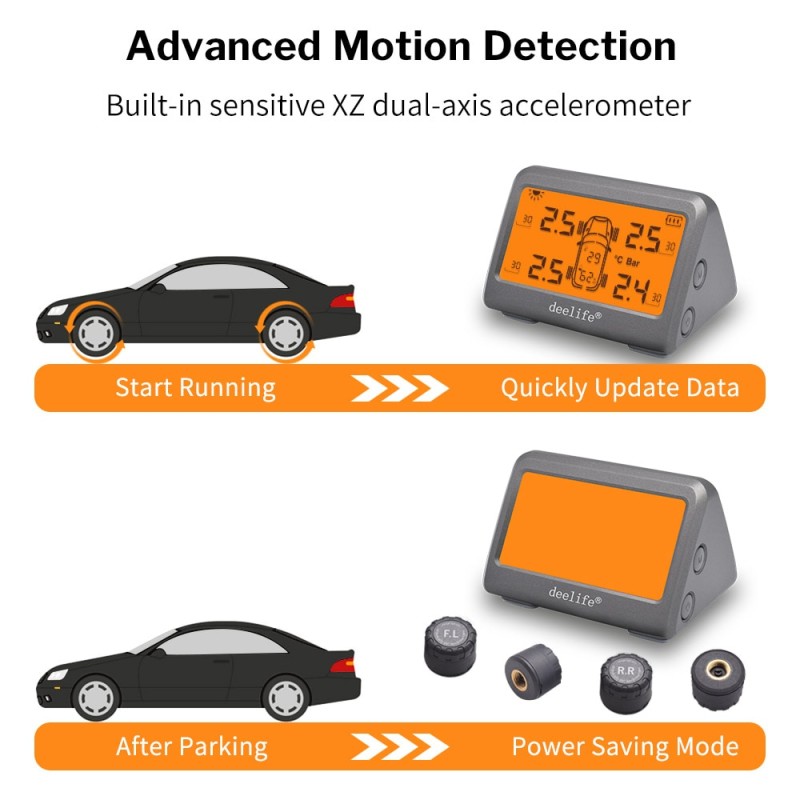 Deelife TPMS Solar Tyre Pressure Monitoring Control System with 4 Wheel Tire Sensor for Car TMPS