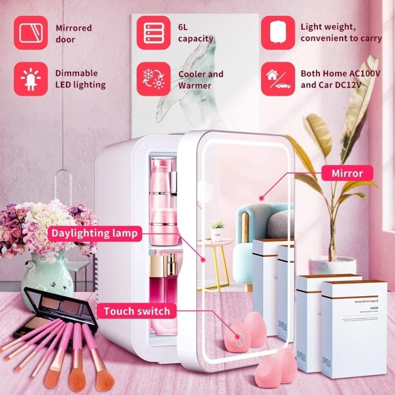 Mini Fridge 6 Liter Portable Beauty Makeup Skincare Fridge Cosmetics Refrigerator Compact Cooler Warmer for Bedroom, Office,Car