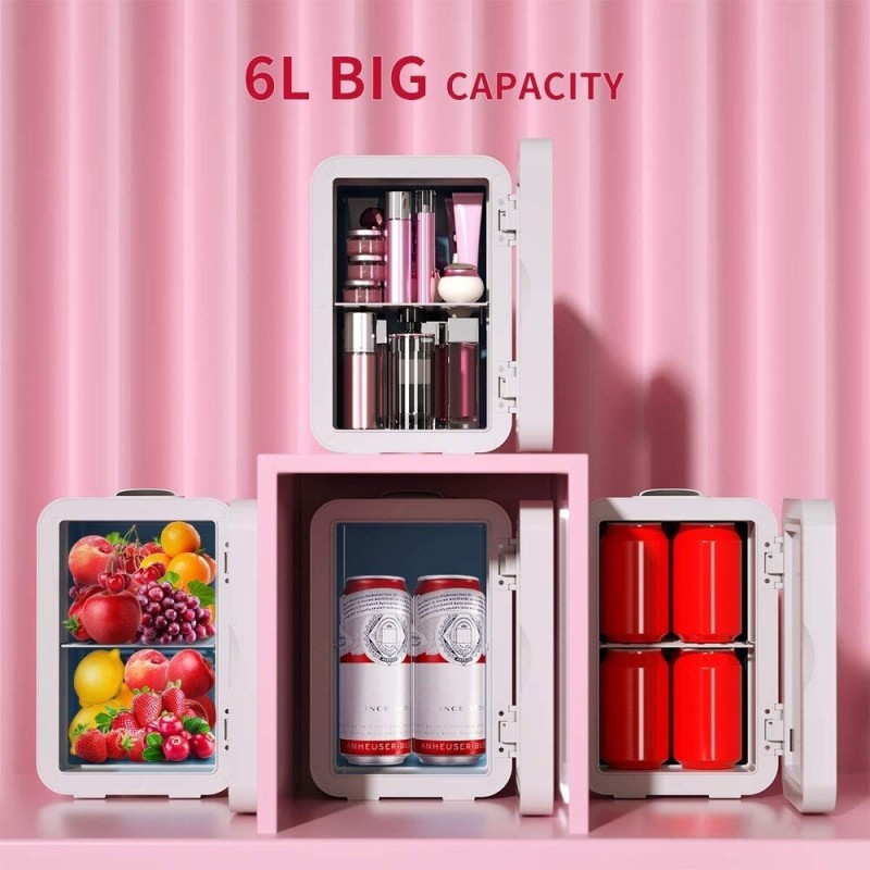 Mini Fridge 6 Liter Portable Beauty Makeup Skincare Fridge Cosmetics Refrigerator Compact Cooler Warmer for Bedroom, Office,Car