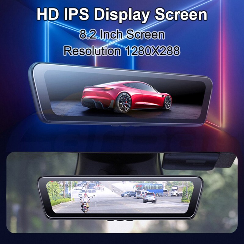 Carbar 8.2" IPS Rearview Mirror Reversing Camera Auto Chassis Cam Anti Glare Car DVR Dual-Camera Recorders for Tesla Model 3 Y