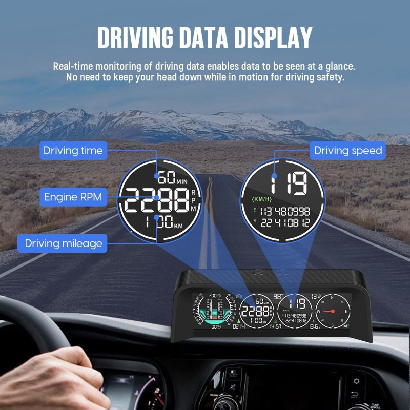 MRCARTOOL M80 Car Intelligent Head-up Display GPS OBD Slope Meter Automotive Digital Speedometer Compass HUD Smart Inclinometer