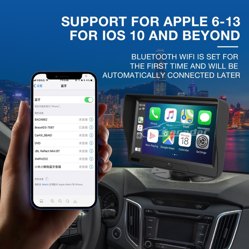 Karadar Wireless Carplay Android Auto 7 Inch Screen Radio Front Backup Cameras Bluetooth WIFI FM