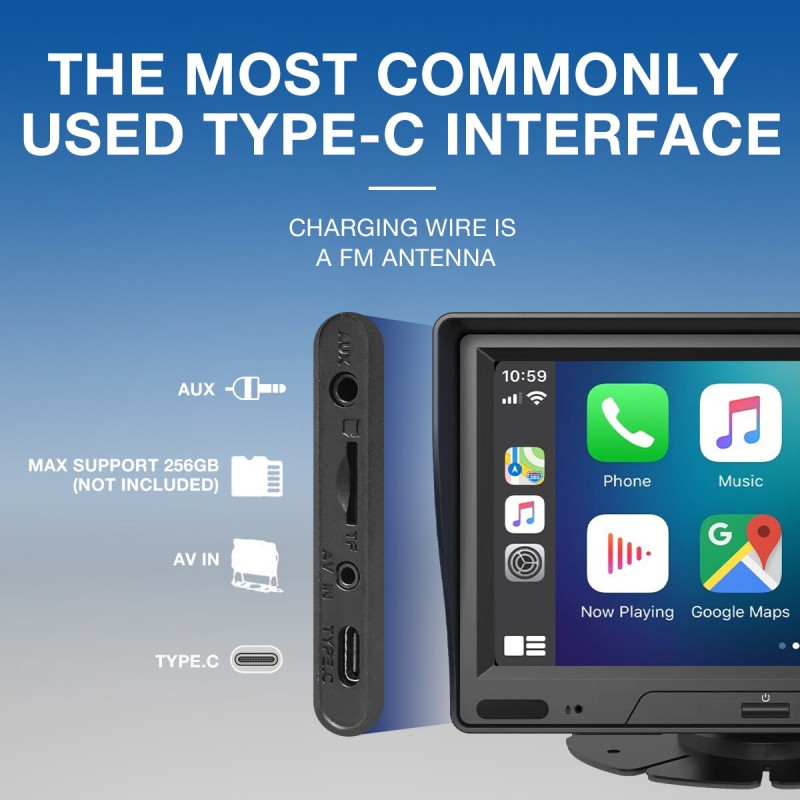 Karadar Wireless Carplay Android Auto 7 Inch Screen Radio Front Backup Cameras Bluetooth WIFI FM