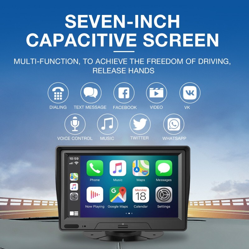 Karadar Wireless Carplay Android Auto 7 Inch Screen Radio Front Backup Cameras Bluetooth WIFI FM