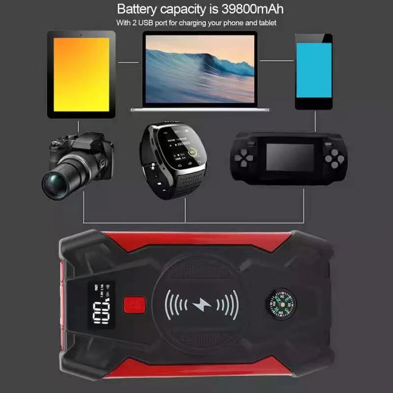 39800mAh Car Jump Starter 1200A LED Display Power Bank Car Battery Booster 12V Battery Charger Jump Starter for 4-6L Vehicle
