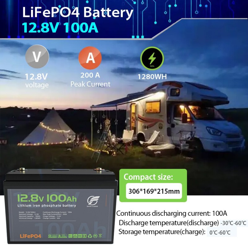 BYGD 12V 50Ah 100Ah LiFePO4 Lithium Battery,Built-in 200A BMS,4000+ Cycles  LCD Display for RV Golf Cart  Camping Off-grid Solar