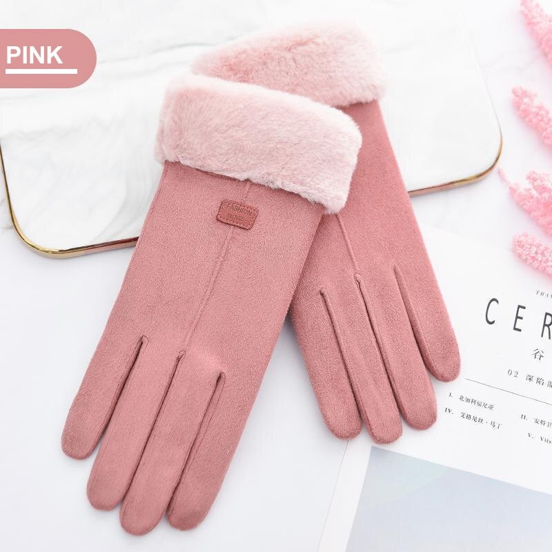 Gloves Women's Winter Cashmere Thickened Warm Driving Lovely Cycling Autumn And Winter Windproof Cold Touch Screen Cotton Gloves