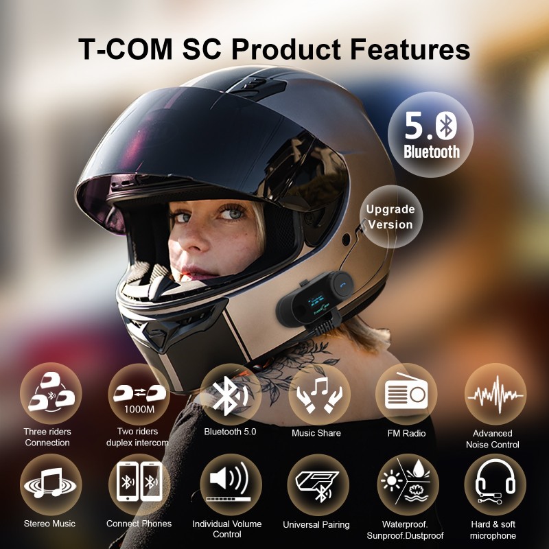 FreedConn Bluetooth Motorcycle Intercom Helmet Headset Wireless Motorbike Head Interphone LCD Screen FM Earphone