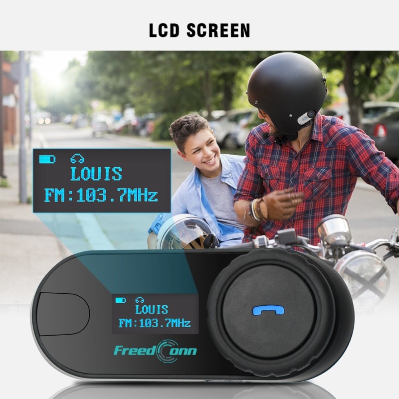 FreedConn Bluetooth Motorcycle Intercom Helmet Headset Wireless Motorbike Head Interphone LCD Screen FM Earphone
