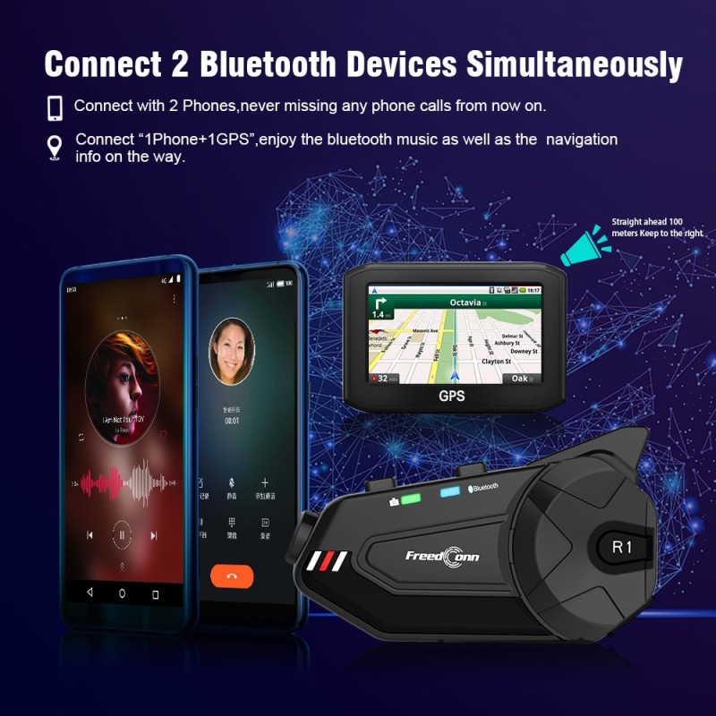 Freedconn R1Plus Bluetooth Motorcycle Intercom Helmet Headset Wifi APP Speaker Headphone Motorbike Interphone Motor Dash Cam Dvr