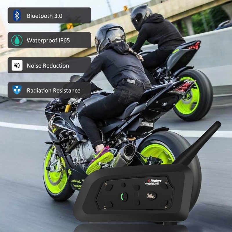 Vnetphone V6 Motorcycle Intercom Headset 1200M Full Duplex Talking Helmet Interphone For 6 People GroupIP65 Waterproof  MP3 GPS