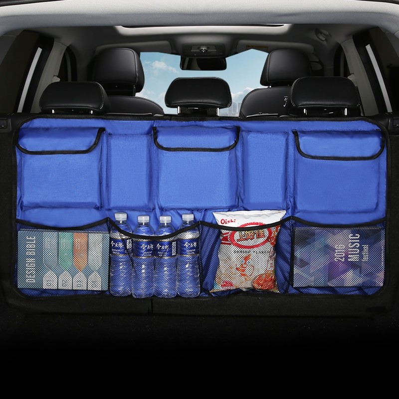Car Trunk Storage Bag Collapsible High Capacity Rear Seat Storage Bag Mesh Multi-purpose Oxford Cloth Durable Car Storage