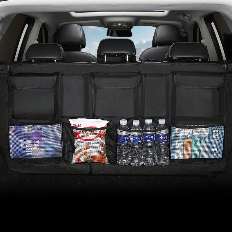 Car Trunk Storage Bag Collapsible High Capacity Rear Seat Storage Bag Mesh Multi-purpose Oxford Cloth Durable Car Storage