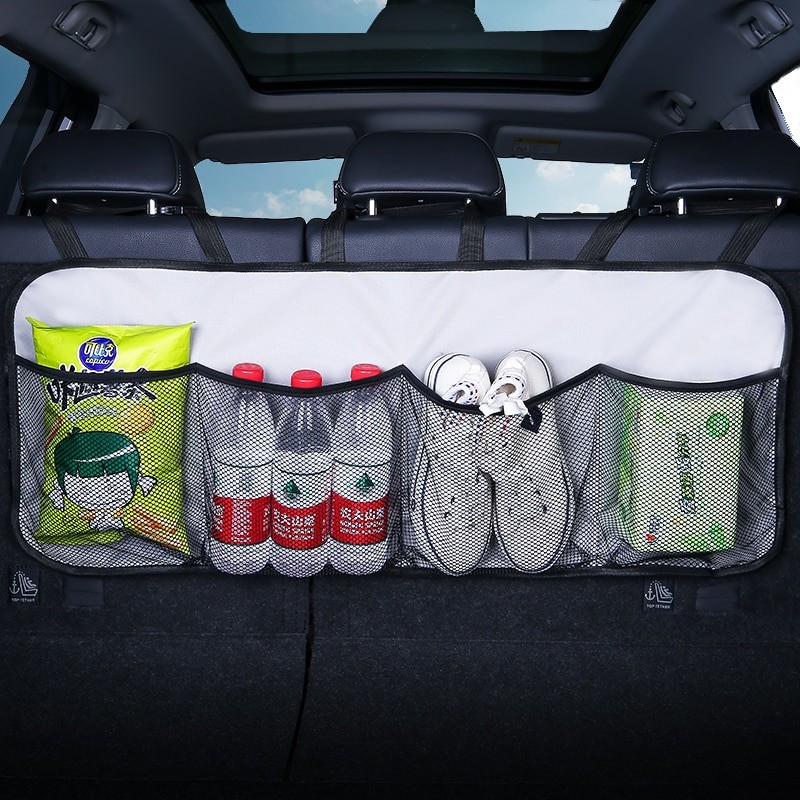 Car Trunk Storage Bag Collapsible High Capacity Rear Seat Storage Bag Mesh Multi-purpose Oxford Cloth Durable Car Storage
