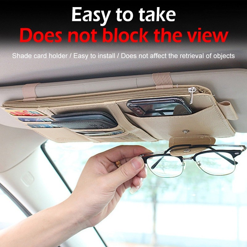 Multifunctional leather car storage bag sunshade cover card holder driver's license card holder car glasses holder