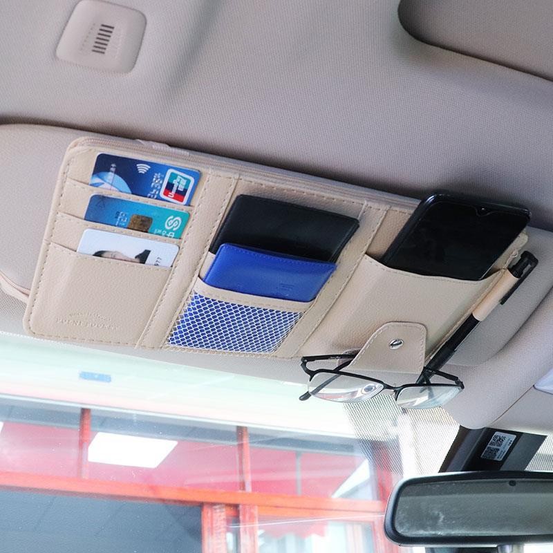 Multifunctional leather car storage bag sunshade cover card holder driver's license card holder car glasses holder