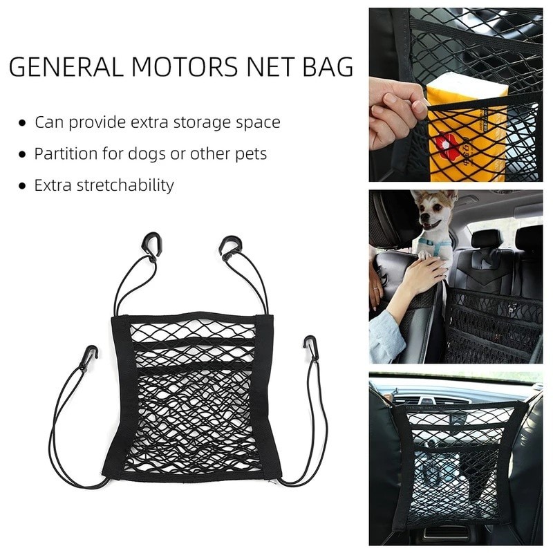 1PC Black Three-Layer Car Storage Net Bag Stretchable Elastic Storage Bag Car Pet Protective Net