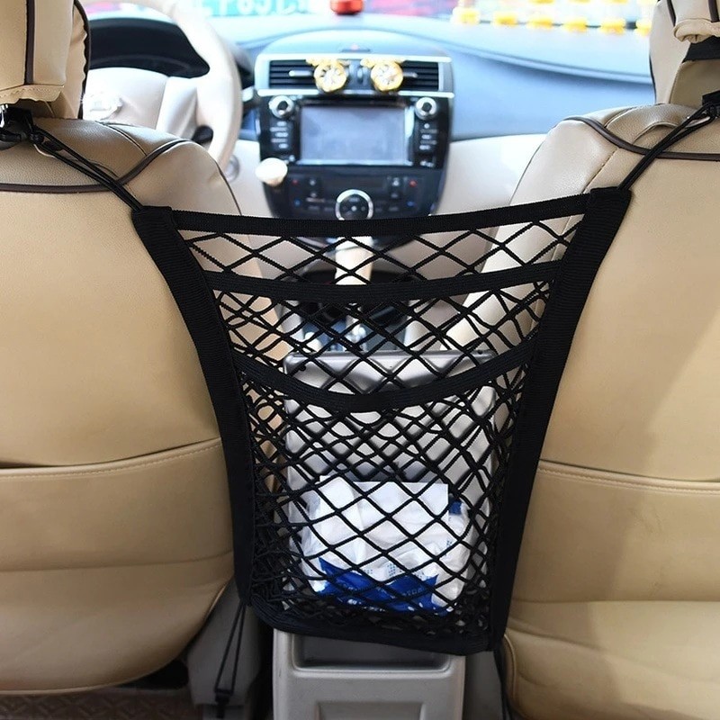 1PC Black Three-Layer Car Storage Net Bag Stretchable Elastic Storage Bag Car Pet Protective Net