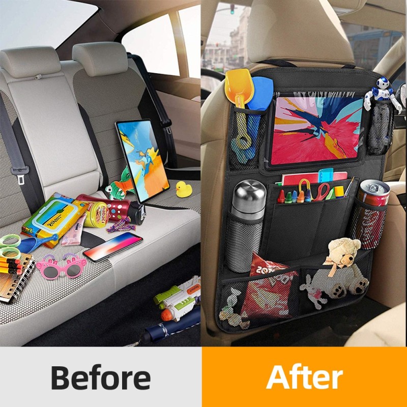 Car Back Seat Organizer with Touch Screen Tablet Holder Automatic Storage Pocket Protector for Travel